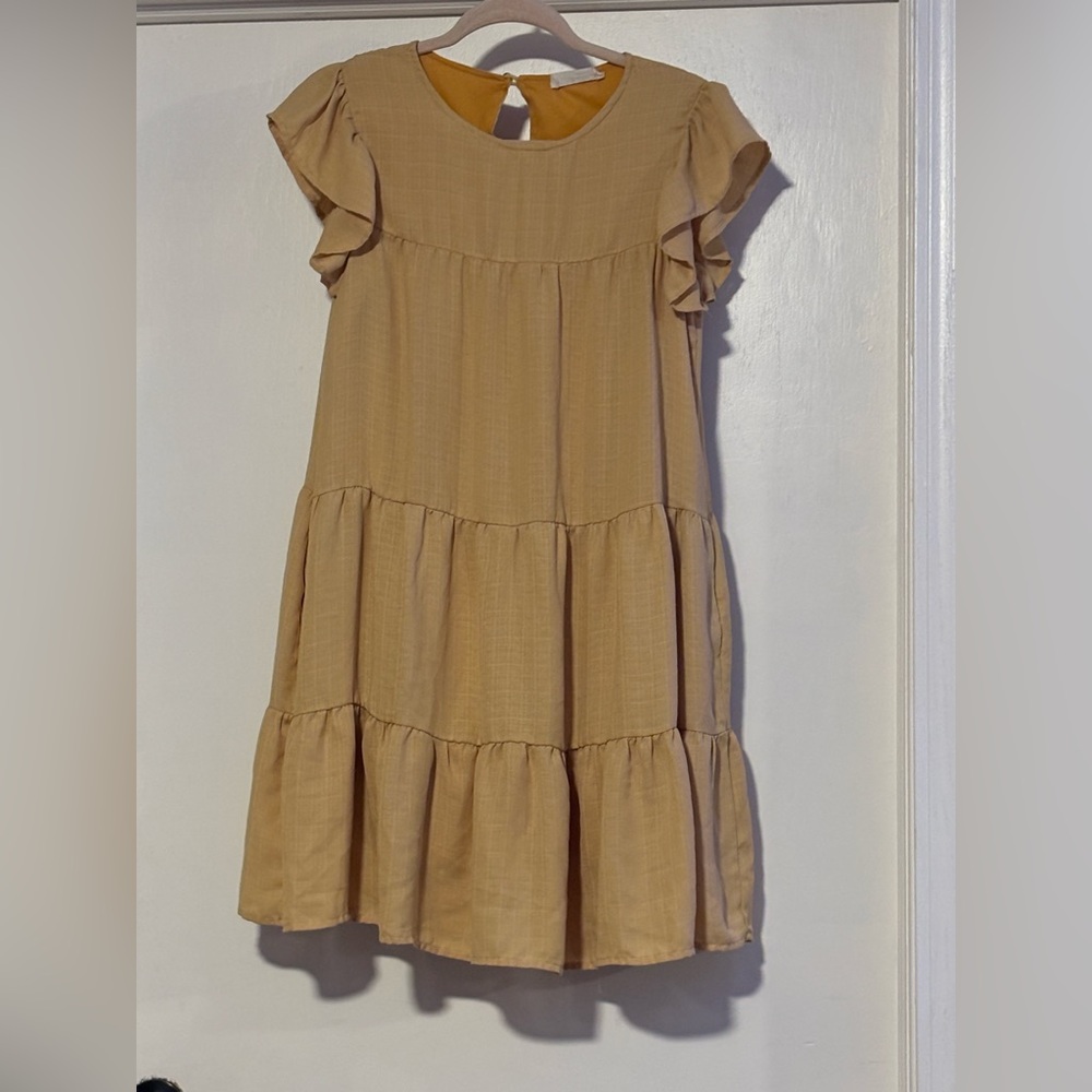 Peach Love California Golden Ruffle Dress